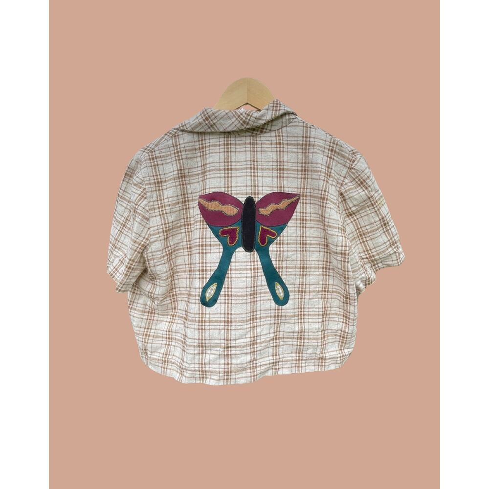 Large Moth Upcycled Cropped Button Down - image 1